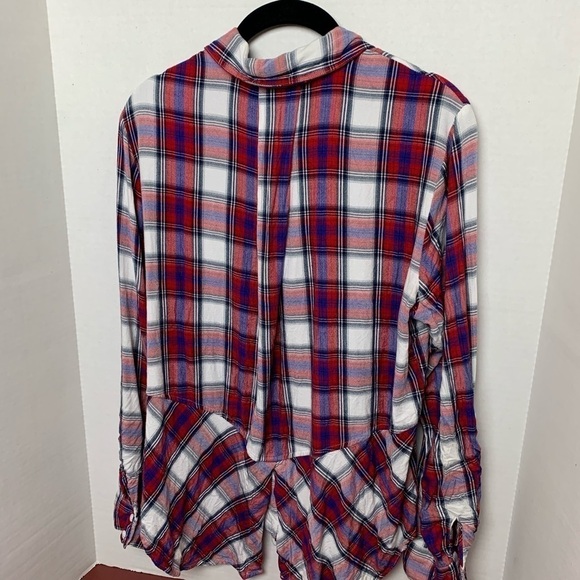 Sam Edelman Blue and Red Plaid Button Up Medium - Picture 4 of 5